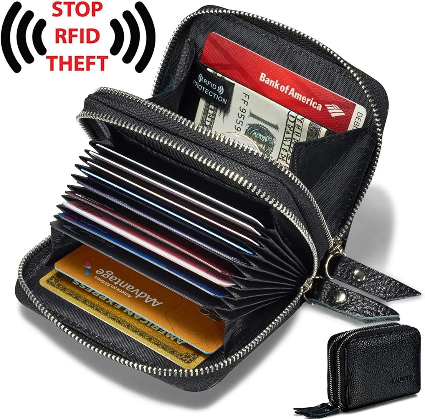 KALMORE Women's Leather RFID Secured Spacious Cute Zipper Card Wallet Small Purse