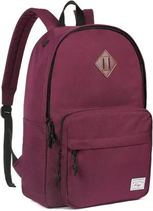 Kasqo School Backpack, Classic Lightweight Water-Resistant Daypack Bookbag for Women Teens Girls Kids College,Travel, Work, Wine Red