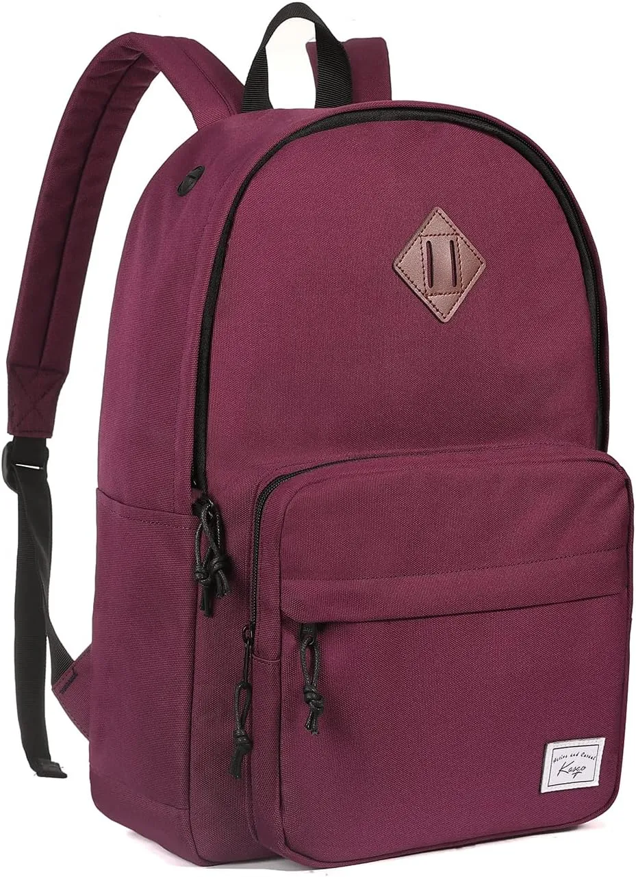 Kasqo School Backpack, Classic Lightweight Water-Resistant Daypack Bookbag for Women Teens Girls Kids College,Travel, Work, Wine Red