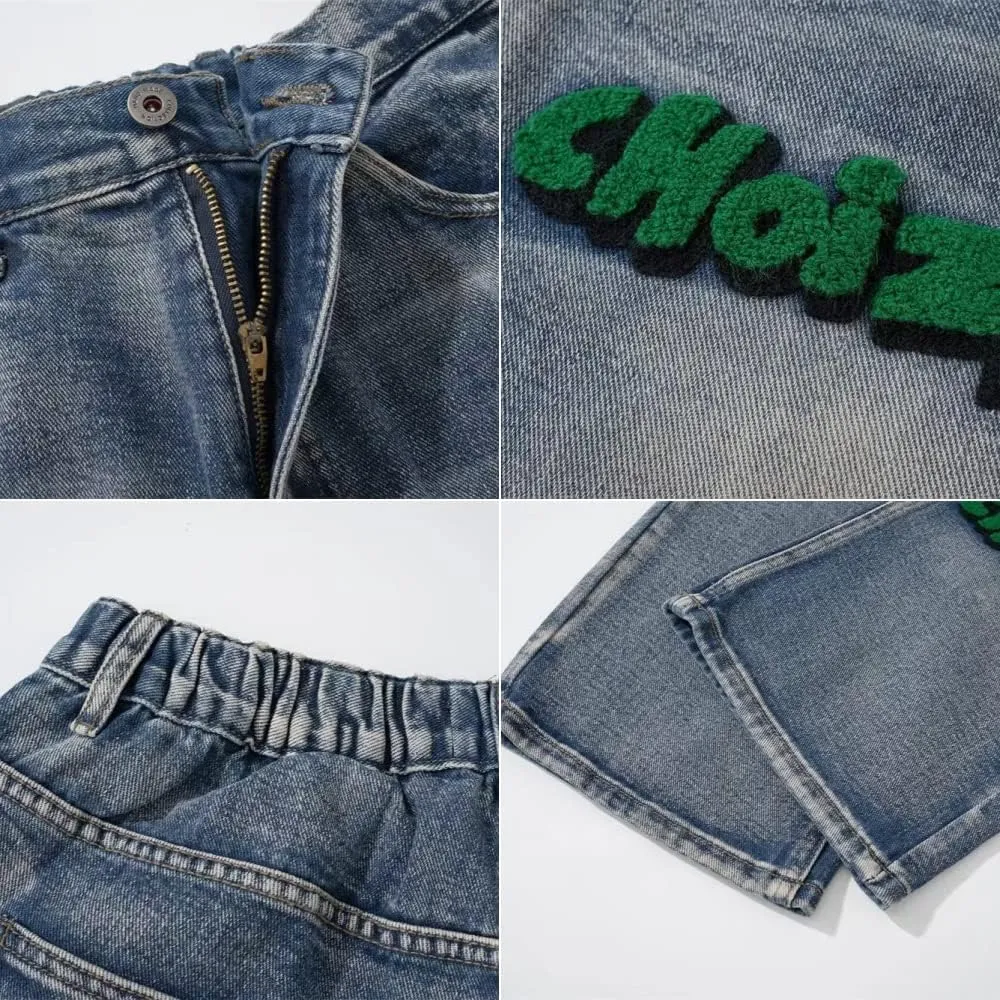 KCLOT Men's Relaxed Fit Hip Hop Straight Jeans Wide Leg Denim Pants 90's Style