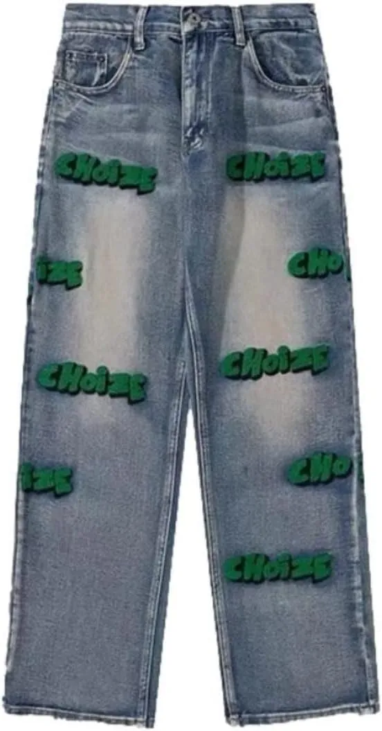 KCLOT Men's Relaxed Fit Hip Hop Straight Jeans Wide Leg Denim Pants 90's Style
