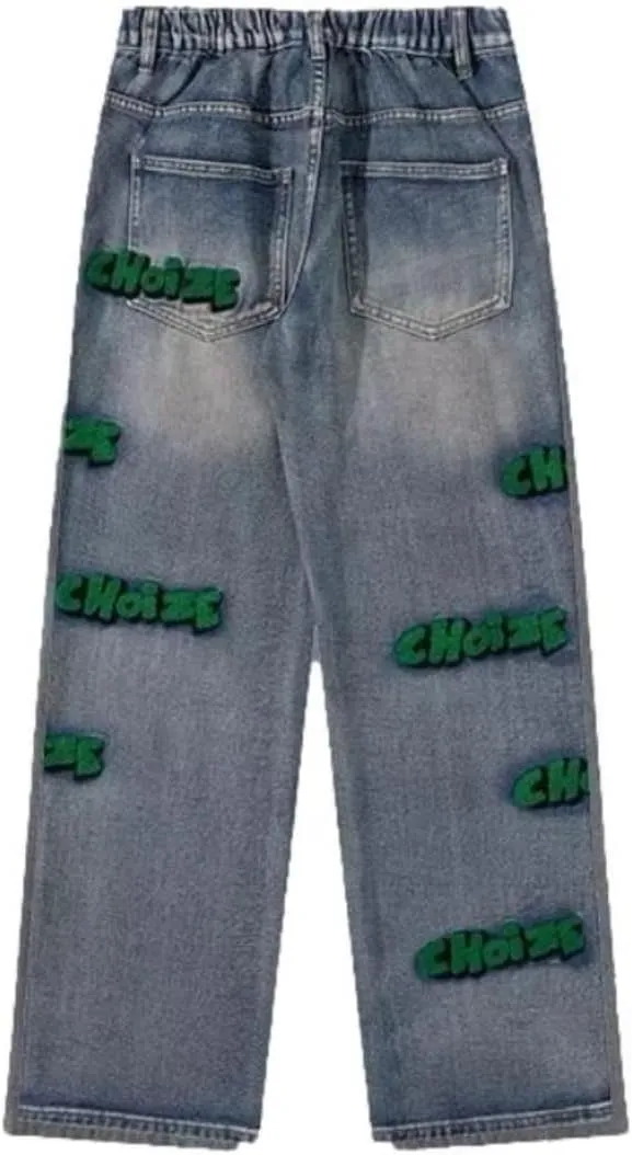 KCLOT Men's Relaxed Fit Hip Hop Straight Jeans Wide Leg Denim Pants 90's Style