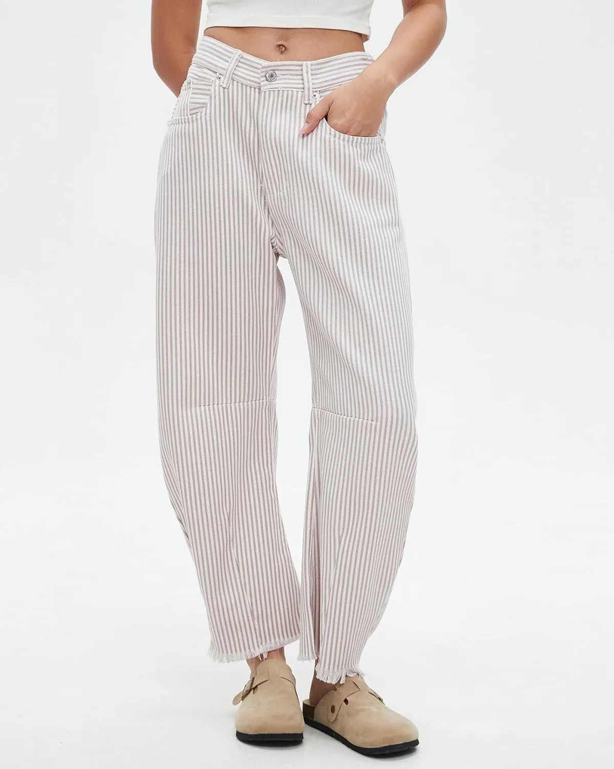 Kedera Women Stripe Barrel Jeans Casual Loose Denim Jeans Wide Leg Baggy Pants Mid Waist Boyfriend Jeans Y2k