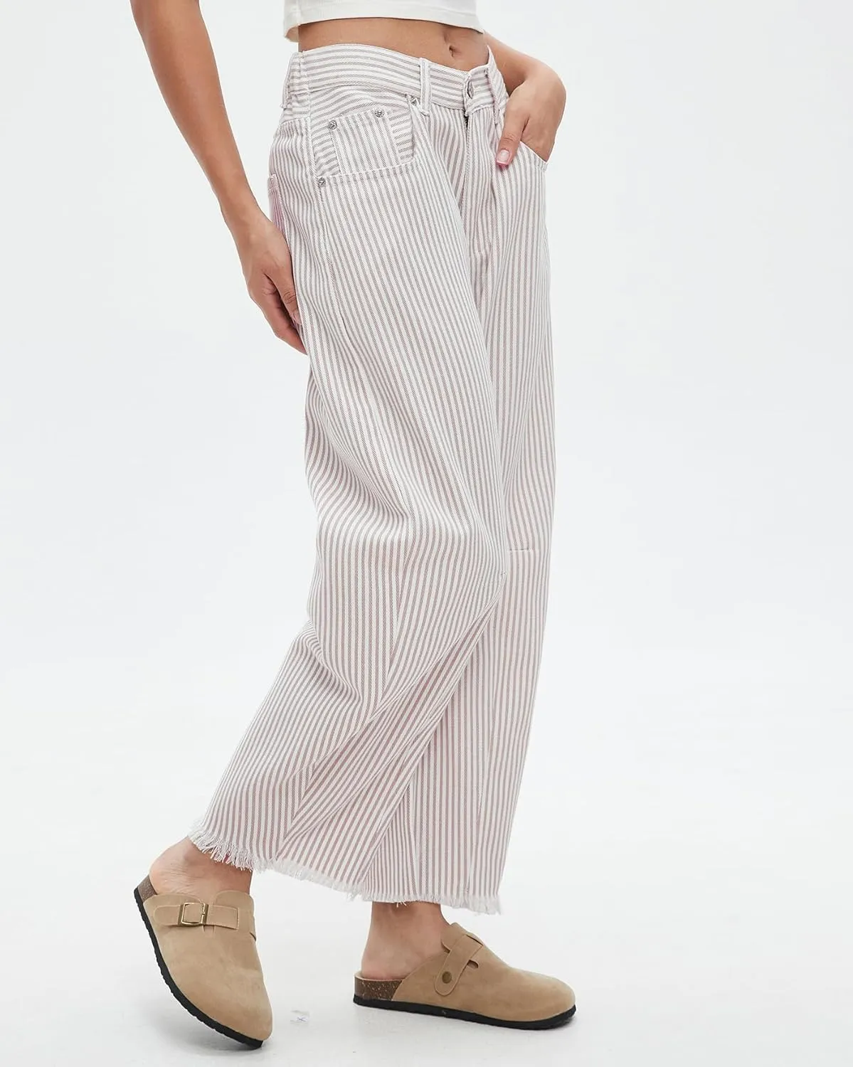 Kedera Women Stripe Barrel Jeans Casual Loose Denim Jeans Wide Leg Baggy Pants Mid Waist Boyfriend Jeans Y2k