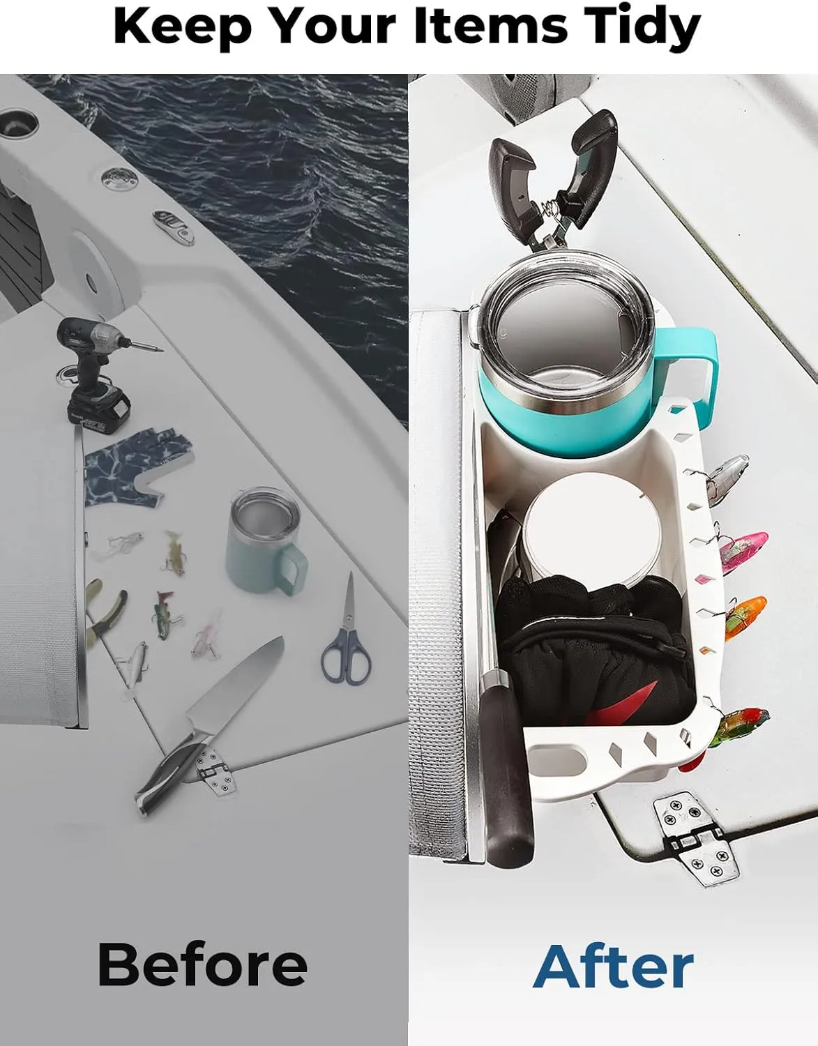 KEMIMOTO Boat Caddy Organizer, Universal Fit for Bass, Kayak, Pontoon, Jon Boat, Fishing Caddy, Cabin Storage