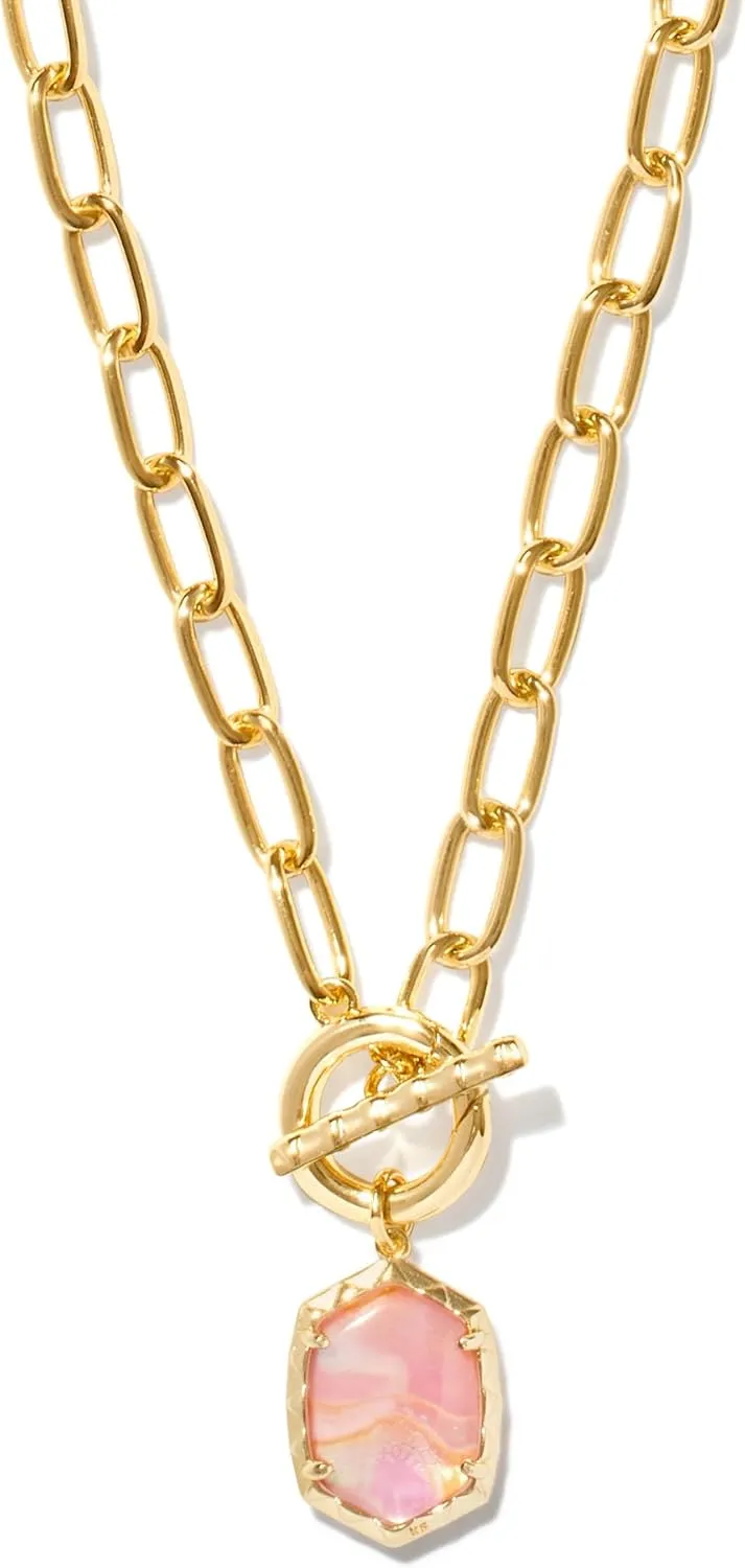 Kendra Scott Daphne Link And Chain Necklace, Gold-Plated Brass, Light Pink Iridescent Abalone, Fashion Jewelry for Women