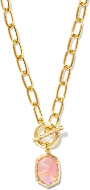 Kendra Scott Daphne Link And Chain Necklace, Gold-Plated Brass, Light Pink Iridescent Abalone, Fashion Jewelry for Women