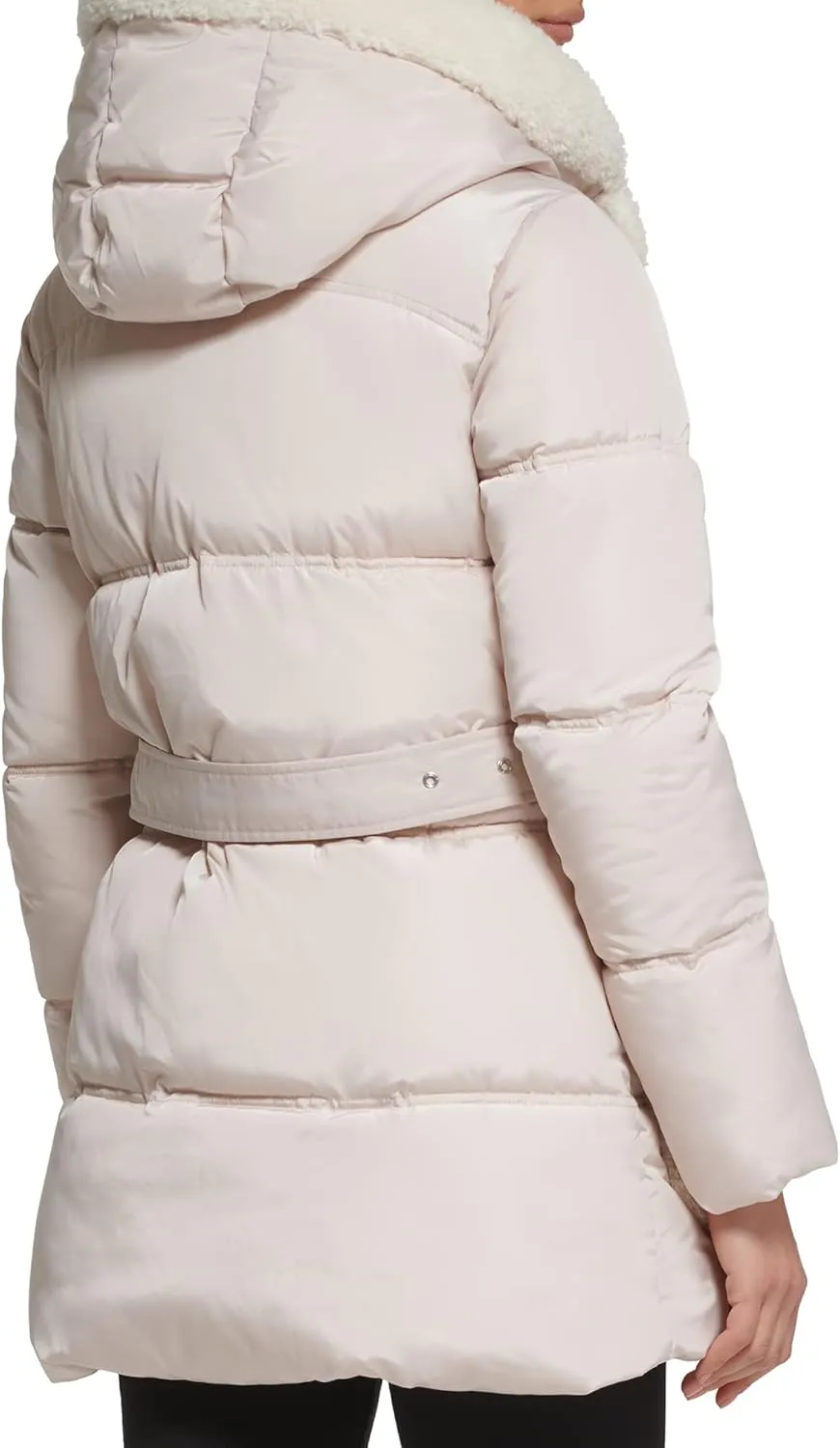 Kenneth Cole Women's Faux Sherpa Trim Hooded Puffer Coat