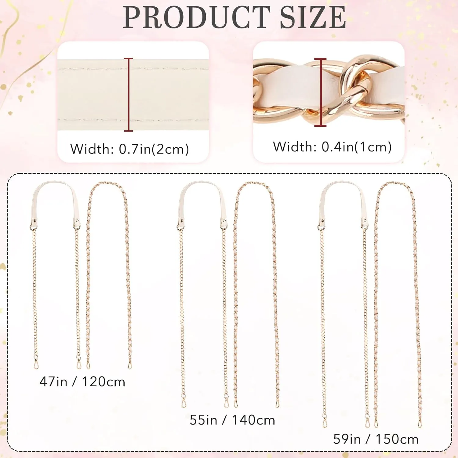 kilofly 2pc Gold Plated Faux Leather Removable Clutch Chain Shoulder Straps Set