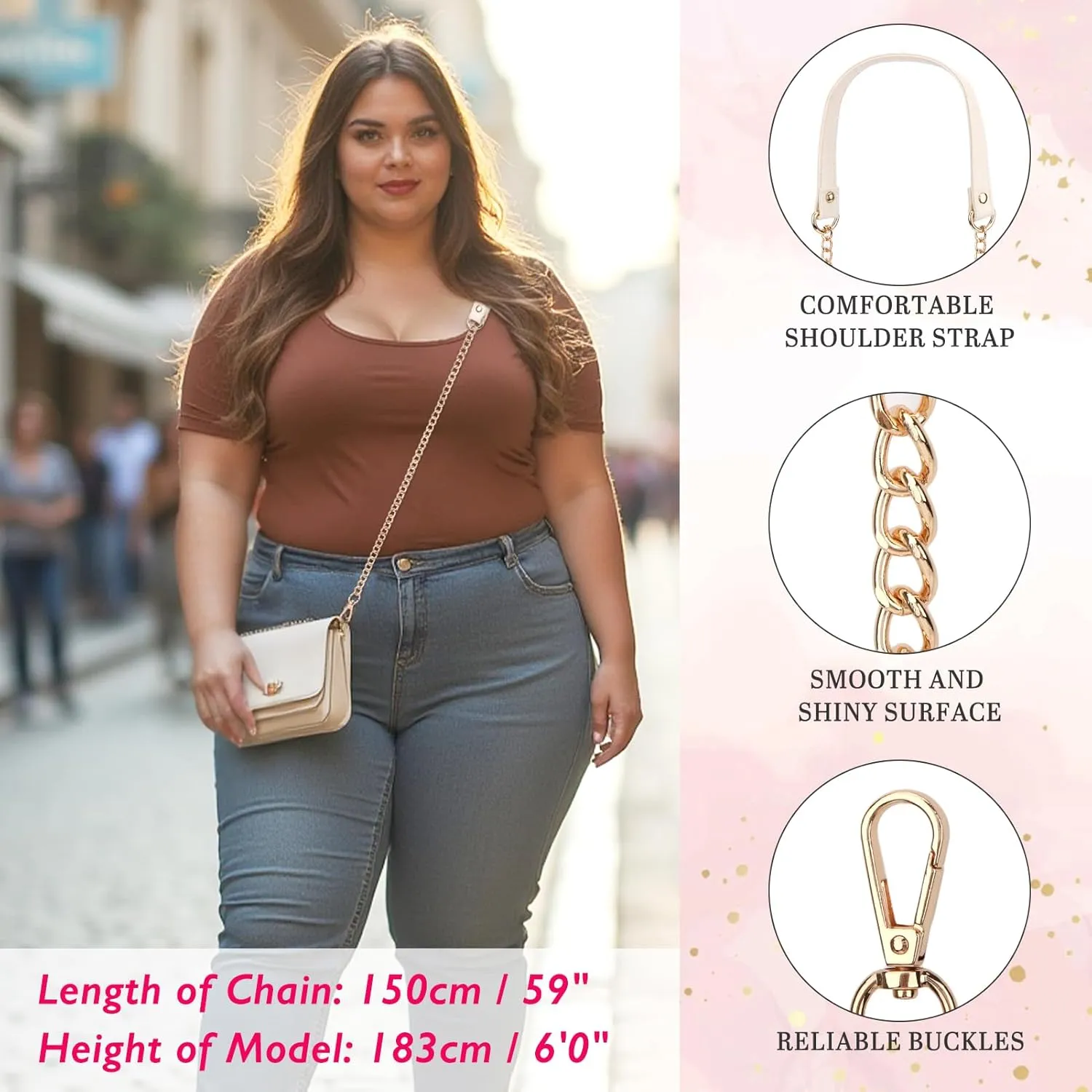 kilofly 2pc Gold Plated Faux Leather Removable Clutch Chain Shoulder Straps Set