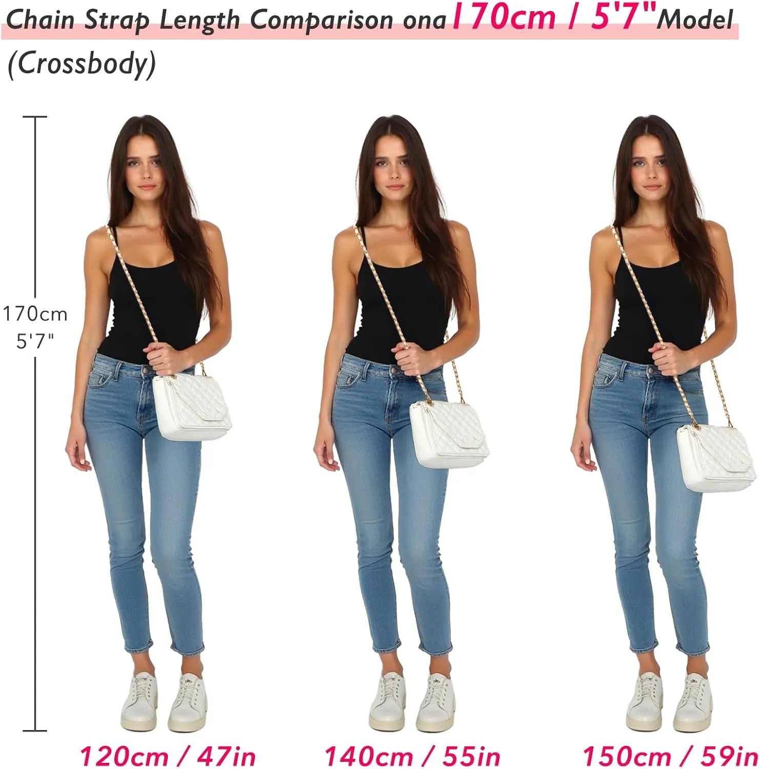 kilofly 2pc Gold Plated Faux Leather Removable Clutch Chain Shoulder Straps Set