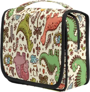 Kind Dinosaur Tree Pattern Travel Toiletry Bag for Women Portable Waterproof Travel Makeup Bag with Hanging Hook Makeup Cosmetic Organizer for Travel Business Trip Camping Bathroom