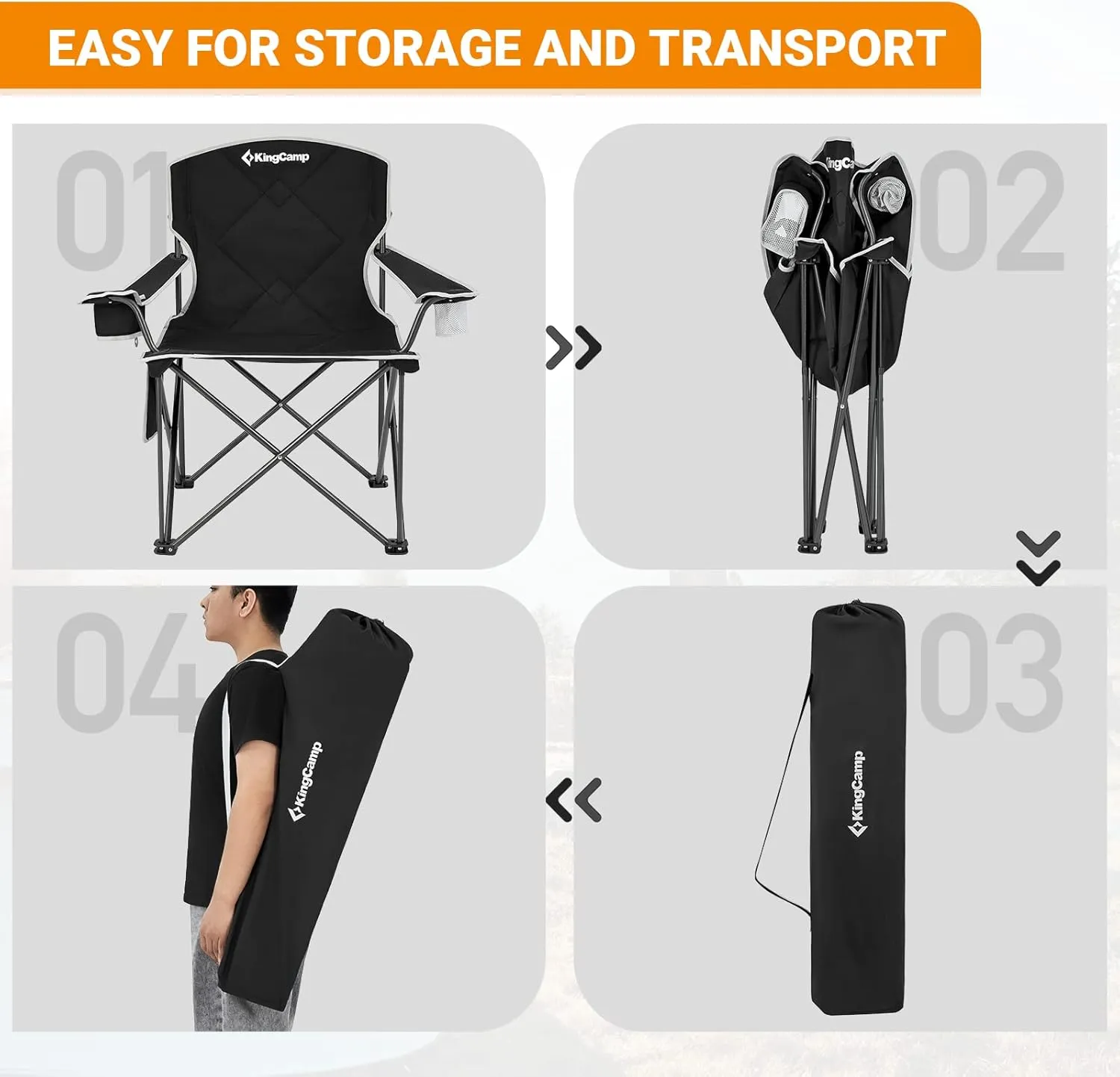 KingCamp Portable Folding Camping Quad Chair, Oversized Fully Cushioned Seat with Side Pocket and Cup Holder, for Tailgates, Beach, Lawn