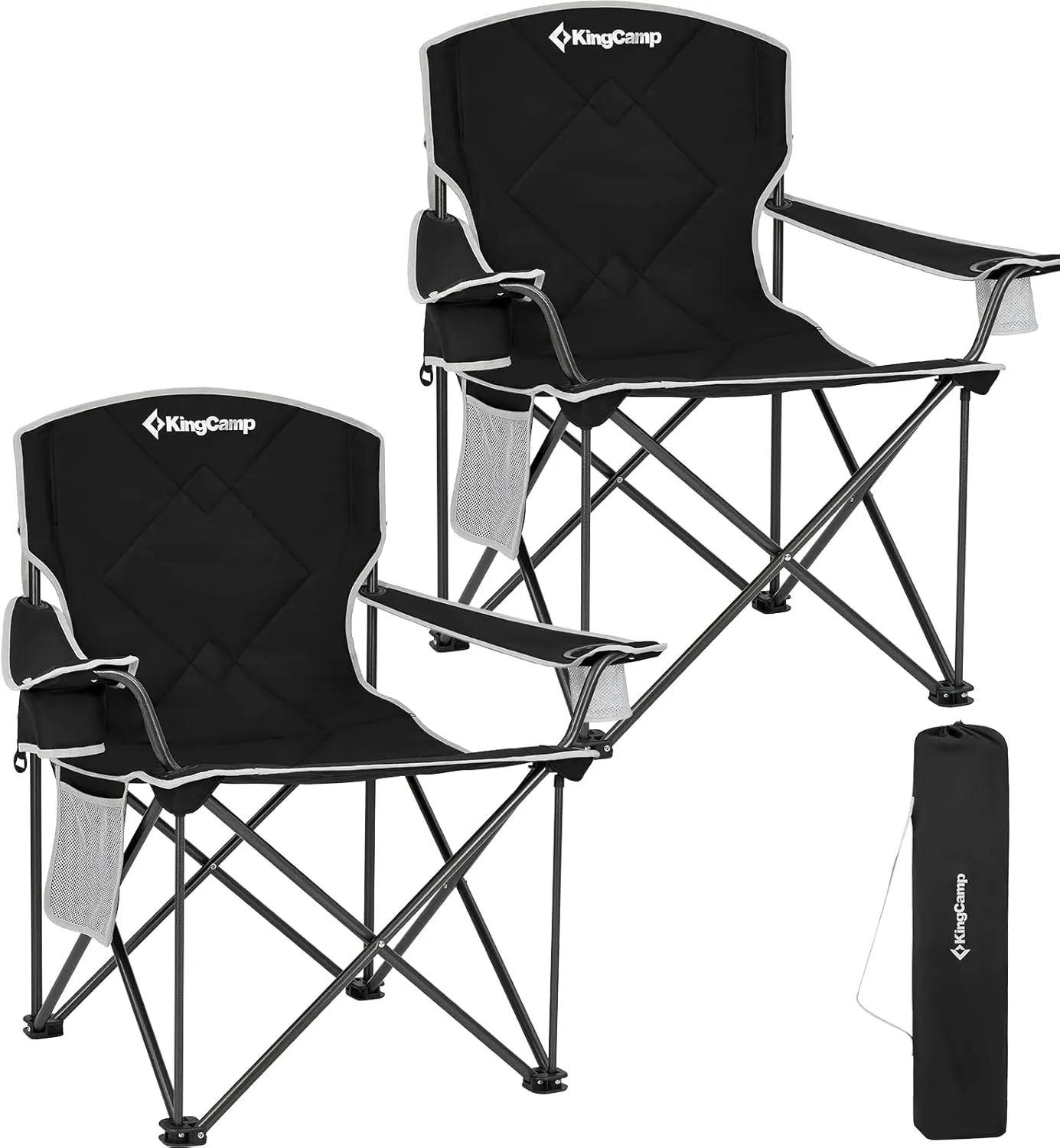 KingCamp Portable Folding Camping Quad Chair, Oversized Fully Cushioned Seat with Side Pocket and Cup Holder, for Tailgates, Beach, Lawn