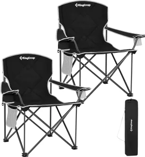 KingCamp Portable Folding Camping Quad Chair, Oversized Fully Cushioned Seat with Side Pocket and Cup Holder, for Tailgates, Beach, Lawn