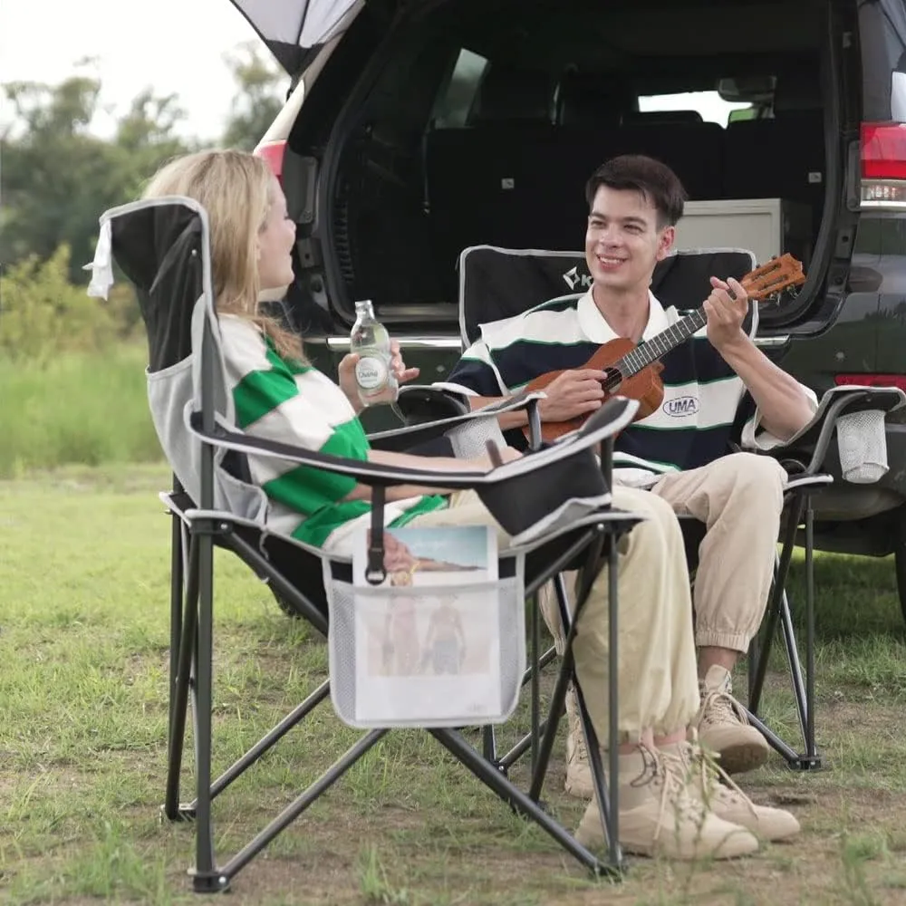 KingCamp Portable Folding Camping Quad Chair, Oversized Fully Cushioned Seat with Side Pocket and Cup Holder, for Tailgates, Beach, Lawn