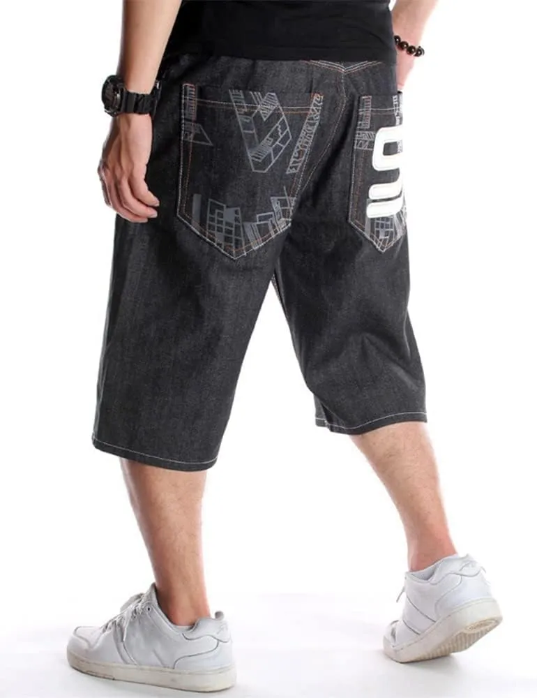 Kinghua Baggy Jean Shorts for Men Casual Loose Fit Hip Hop Skateboard Denim Shorts