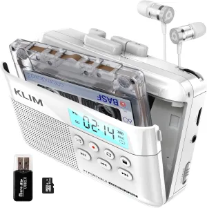 KLIM K7 Cassette Tape Player - Cassette to MP3 Converter - Portable - Built-in Microphone & Speaker - Rechargeable Battery - Earphones - 16GB SD Card - White