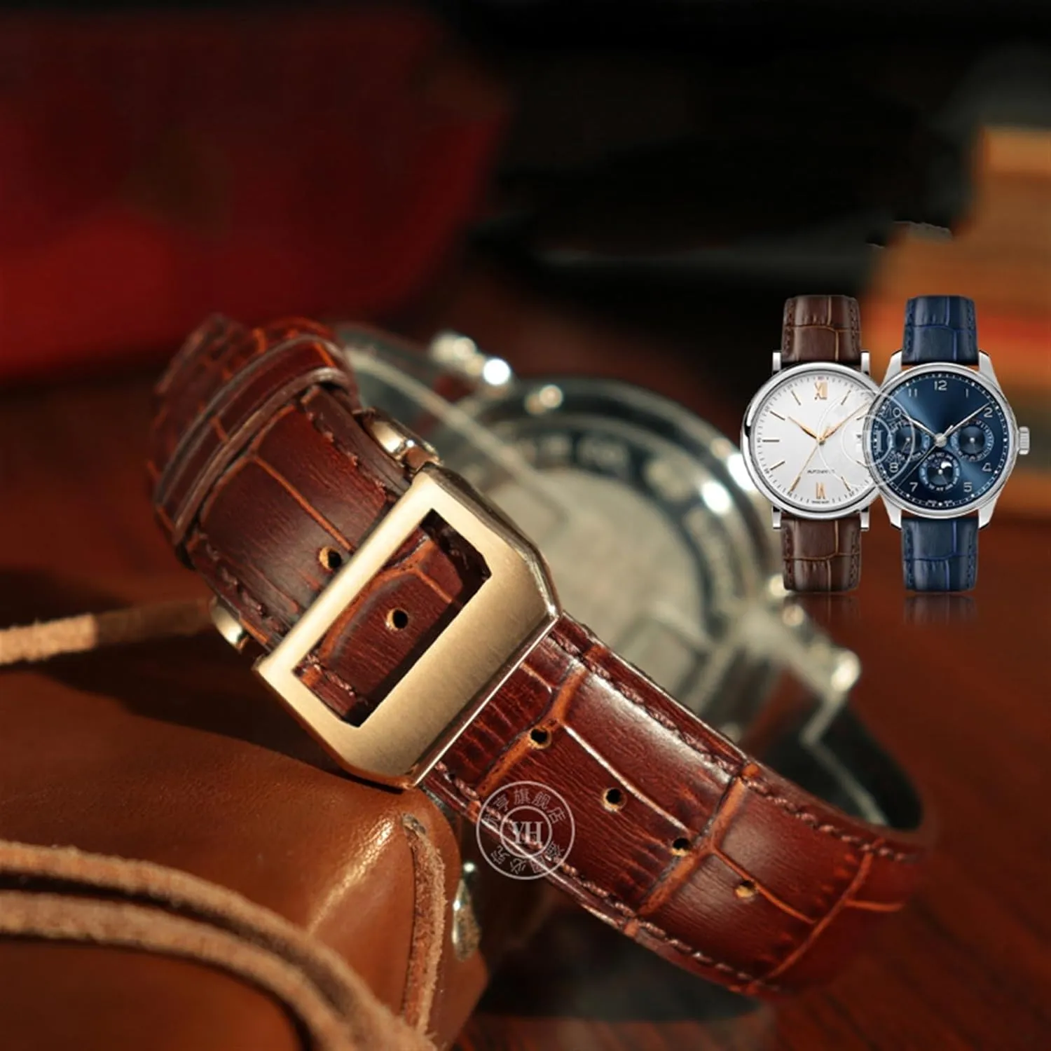 KLVN 20mm 21mm 22mm Cowhide Leather Watch Band Replacement for IWC Portugieser Porotfino Family PILOT'S Watches Strap Folding Buckle