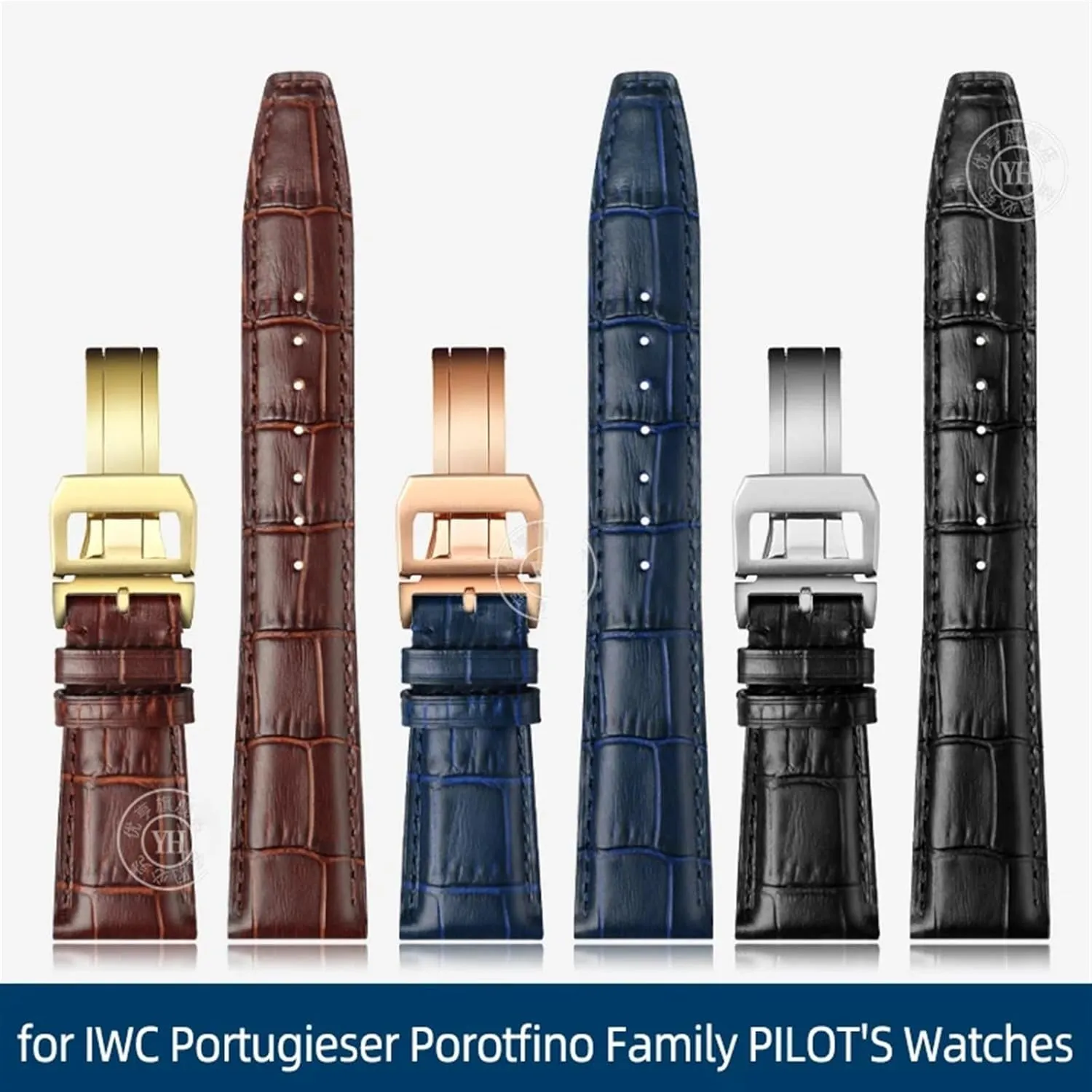KLVN 20mm 21mm 22mm Cowhide Leather Watch Band Replacement for IWC Portugieser Porotfino Family PILOT'S Watches Strap Folding Buckle