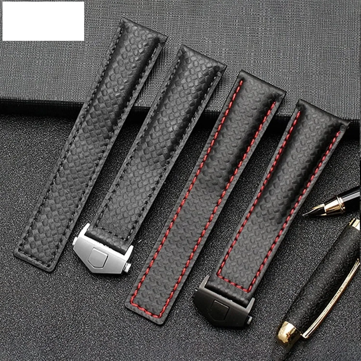 KLVN Carbon fiber pattern Genuine Leather Strap 20mm 22m For TAG HEUER MONACO Series watchband wristwatches band leather watch bracelet