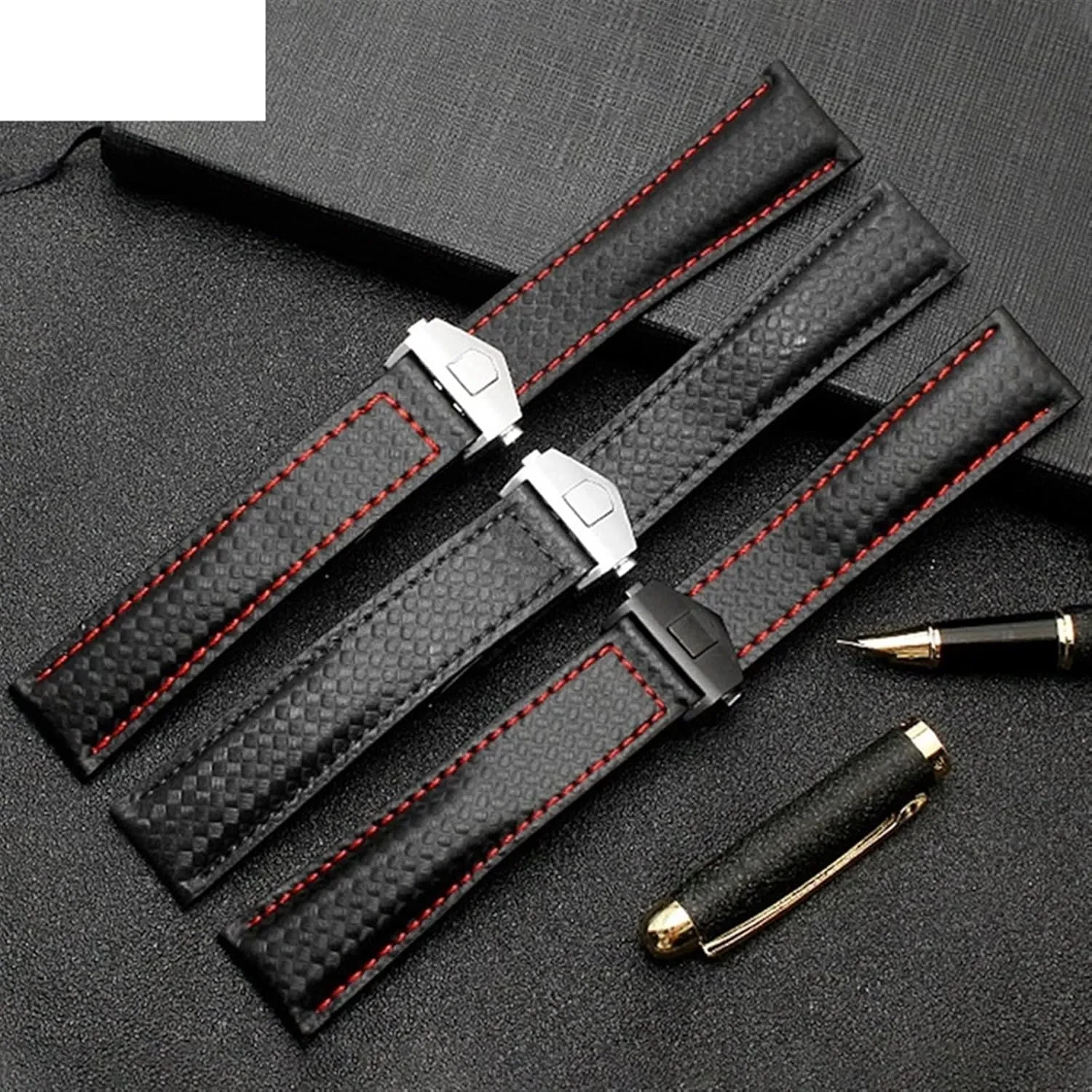 KLVN Carbon fiber pattern Genuine Leather Strap 20mm 22m For TAG HEUER MONACO Series watchband wristwatches band leather watch bracelet