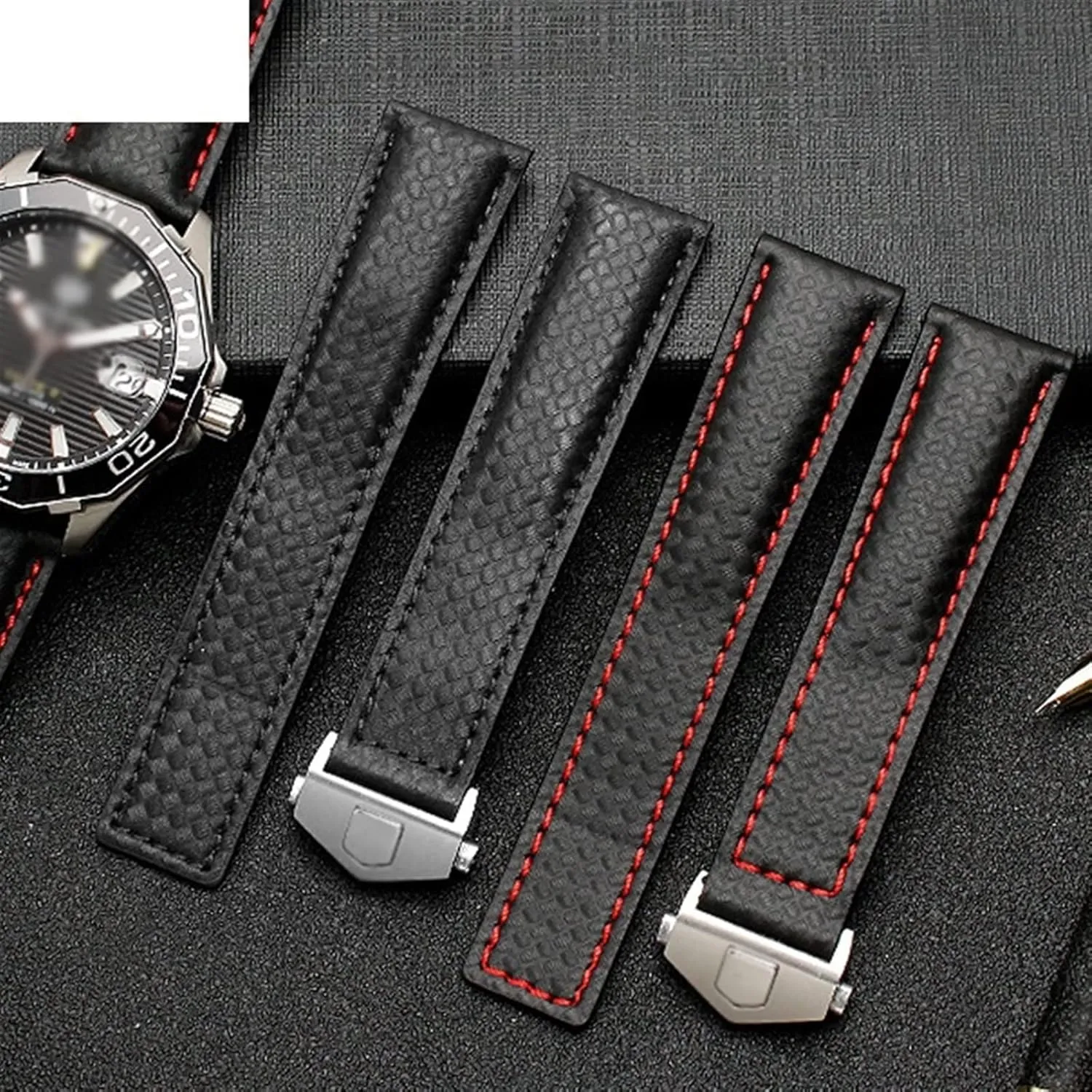 KLVN Carbon fiber pattern Genuine Leather Strap 20mm 22m For TAG HEUER MONACO Series watchband wristwatches band leather watch bracelet