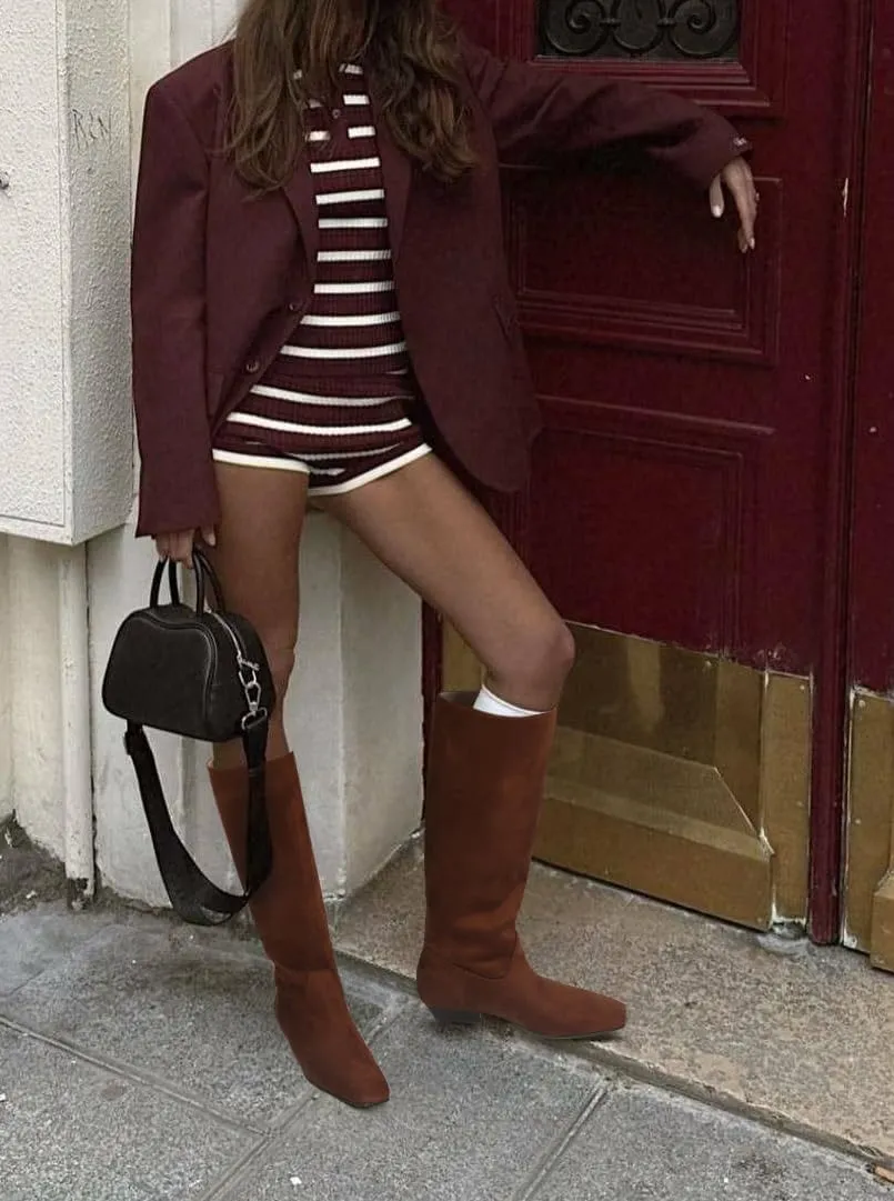 Knee High Boots for Women Chunky Low Heels Square Toe Tall Boots Long Boots Pull on Fashion Casual