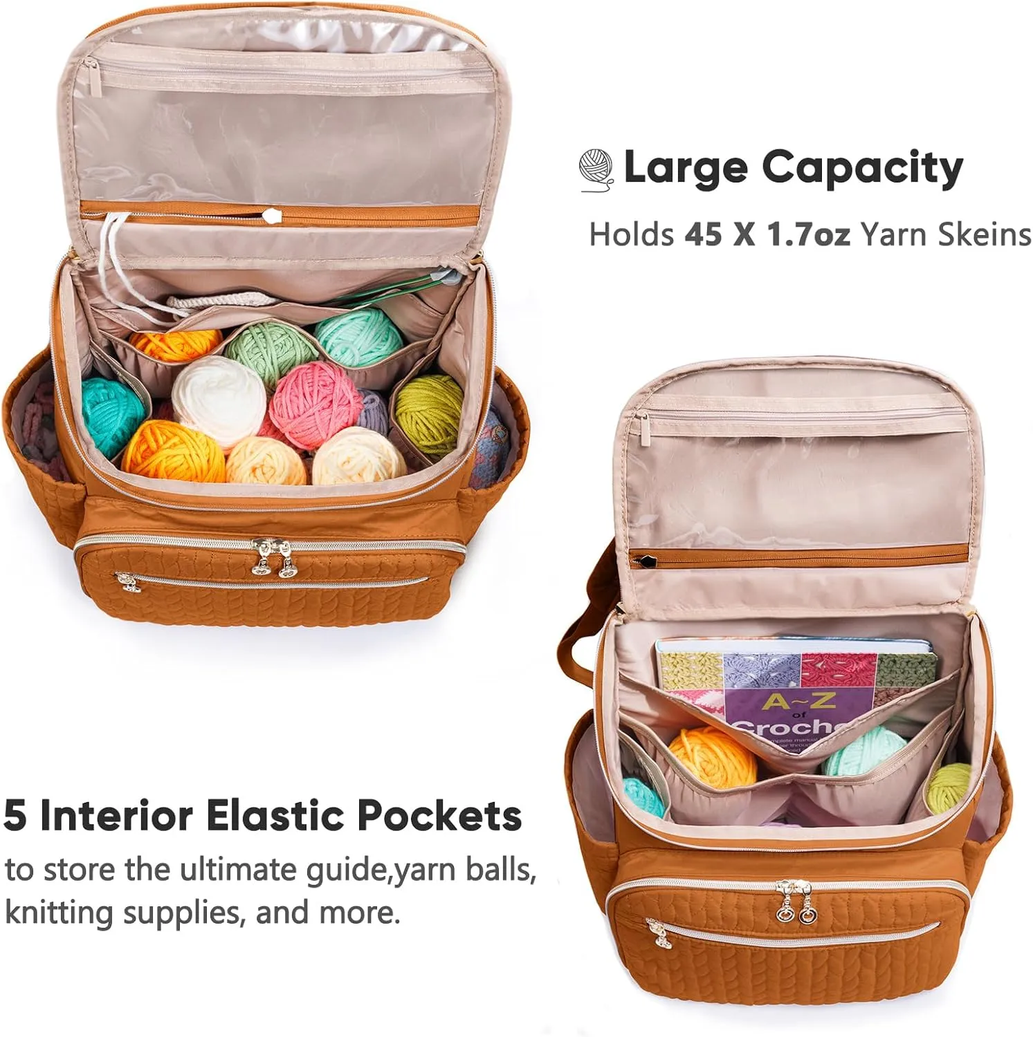 Knitting Bag Backpack, Large Crochet Backpack - Crochet Bag Organizer, Yarn Storage Organizer - Yarn Holder with 10 Pockets for Crochet Accessories, Knitting & Crochet Supplies, Crochet Gift