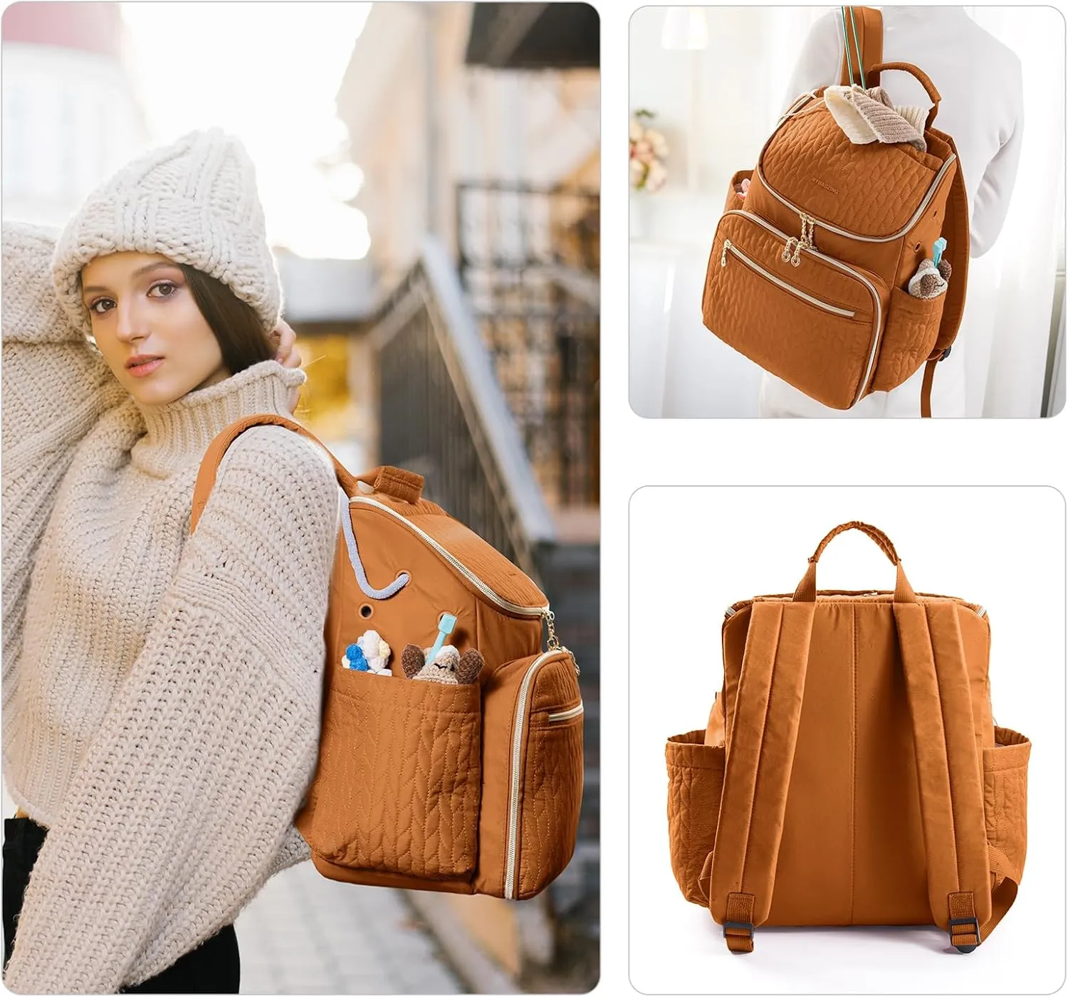 Knitting Bag Backpack, Large Crochet Backpack - Crochet Bag Organizer, Yarn Storage Organizer - Yarn Holder with 10 Pockets for Crochet Accessories, Knitting & Crochet Supplies, Crochet Gift
