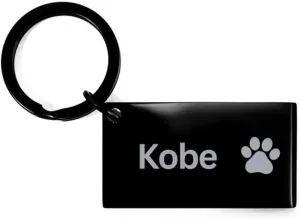 Kobe Paw Print Name Black Keychain - Loss of Pet Remembrance ID Plate Dog Cat Pet Paw Pet Lover Memorial Gifts For Men Women, Engraved Key Chain Keyring