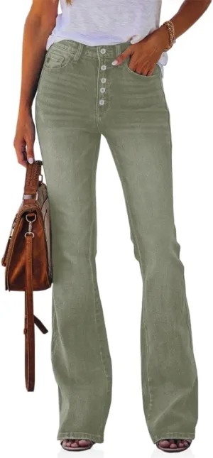 Koinshha Womens High Waisted Jeans Boyfriend Stretch Flare Casual Bootcut Denim Pants