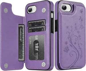 Korecase for iPhone 16e Wallet Case with Card Holder, Butterfly Back Flip PU Leather Kickstand Card Slots Cover for Women for iPhone 16E,Purple