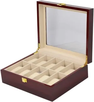 KYUSAR Watch Box Watch Holder Classic Solid Wood Wooden Watch Box 10 Slots Holder Storage Organizer Case Collector With Clear Display Top Watch Case