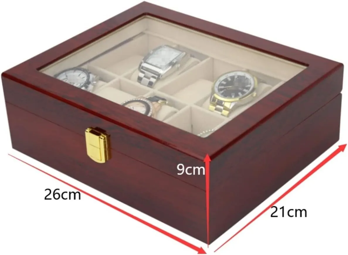 KYUSAR Watch Box Watch Holder Classic Solid Wood Wooden Watch Box 10 Slots Holder Storage Organizer Case Collector With Clear Display Top Watch Case