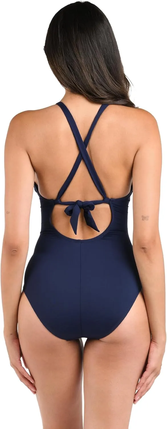 La Blanca Women's One Piece Swimsuit High Neck Keyhole Island Goddess