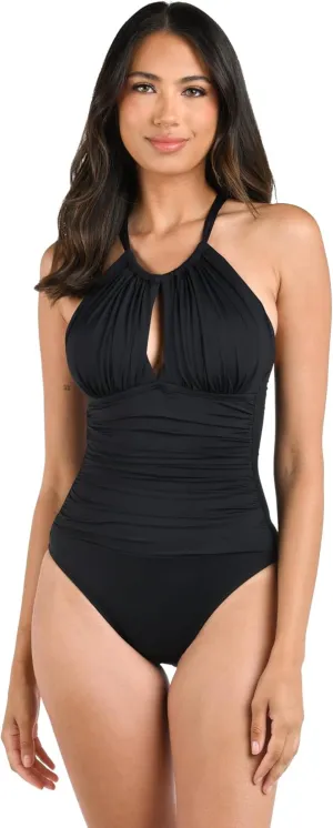 La Blanca Women's One Piece Swimsuit High Neck Keyhole Island Goddess