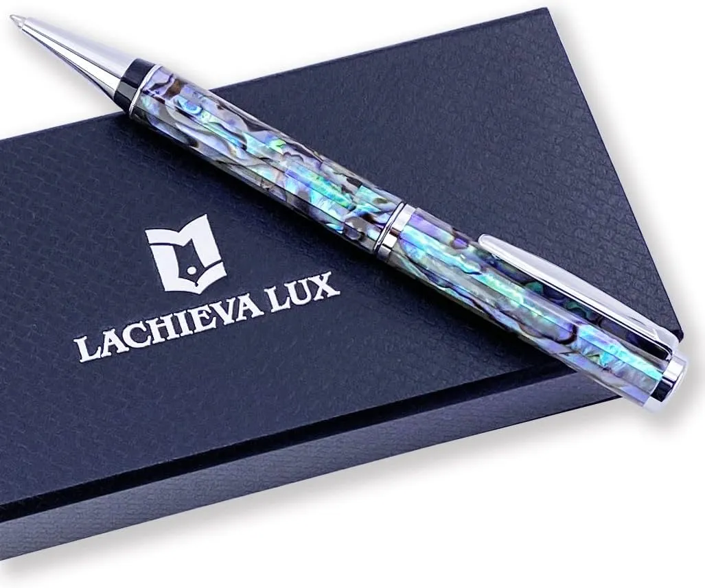 LACHIEVA LUX Abalone Shell Ballpoint Pen, Luxury Gift for Men & Women, German P900M Refill, Executive Writing Pen in Gift Box