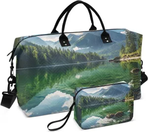 Lake Moutain Landscape Duffel Bag for Traveling, Travel Bag Gym Bag, with Multiple Interior Pockets Shoulder Weekender Bag for Women Men with Toiletry Bag 20.5L x 1.9W x 13.8H