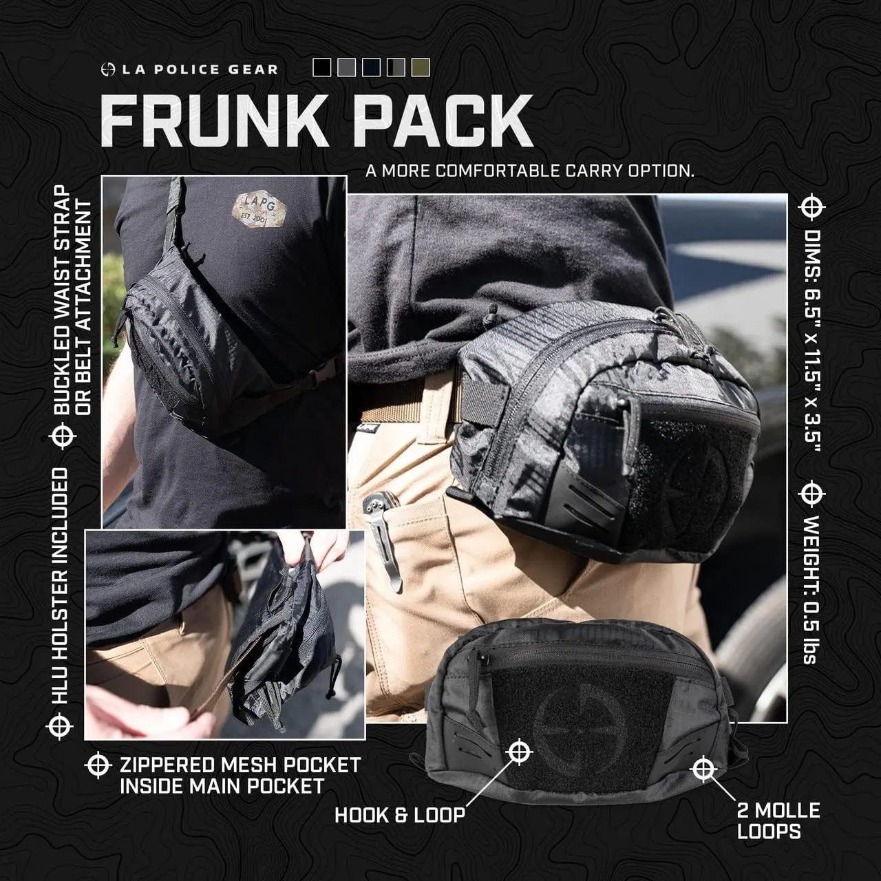 LAPG Frunk Waist Pack, Tactical Fanny Pack for EDC/Everyday Carry, Tactical Cross- Body Bag, Midnight