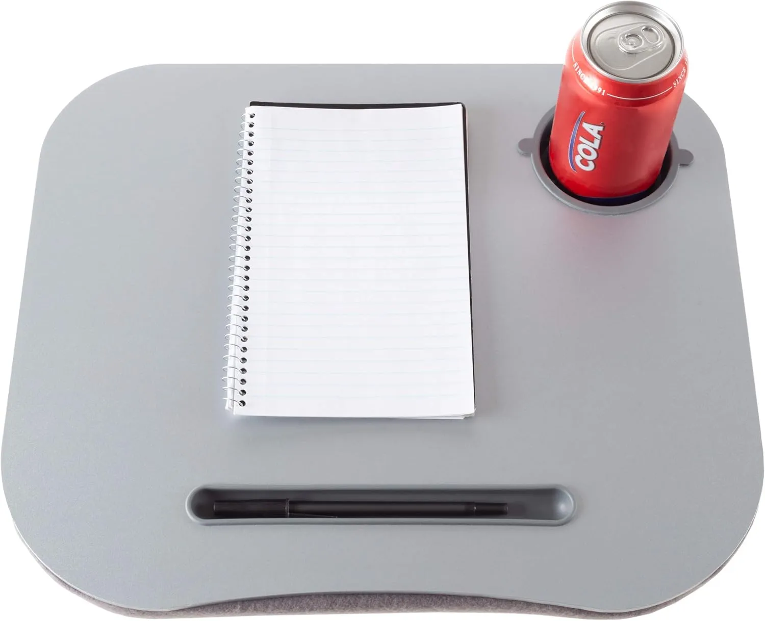 Laptop Buddy Portable Lap Desk - Computer, Writing, and Food Tray with Foam Bead-Filled Cushioned Base with Pen and Cup Holders by Lavish Home (Gray)