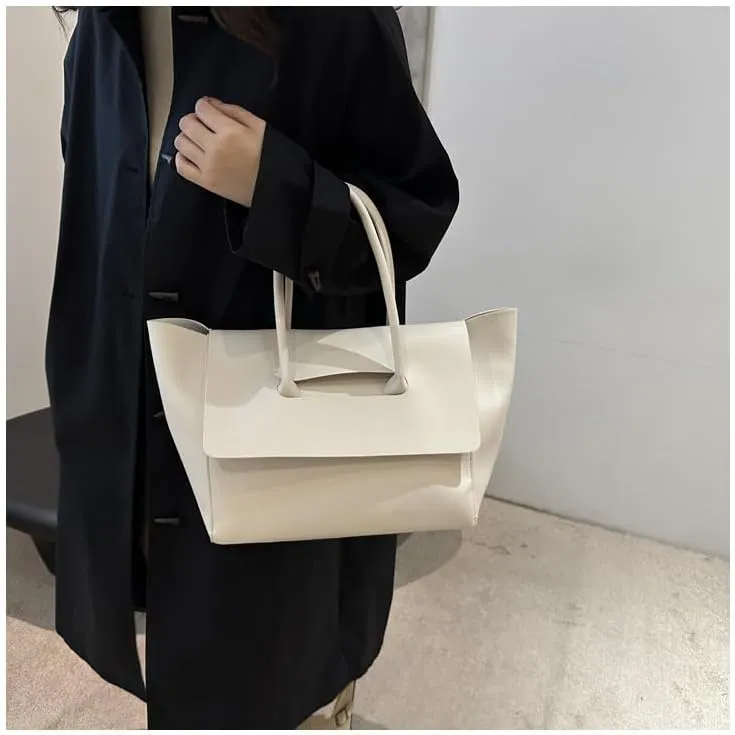 Large Capacity Burgundy PU Leather Tote Bag, Fashion Shoulder Handbag for Women, Minimalist Design