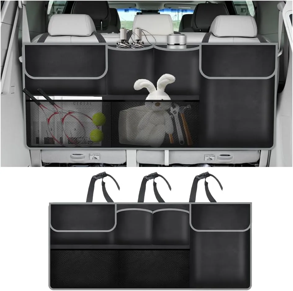 Large Capacity Car Trunk Organizer,Six Pockets Trunk Storage Organizer with Adjustable Straps,Wear-Resistant Oxford Fabric Hanging Trunk Organizer for Car Truck SUV