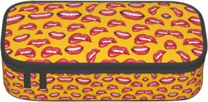 Large Capacity Storage Bag, Office Supplies Box, Women Smiling and Biting Her Red Lips Makeup Bag, Desk Organizer with Stylish