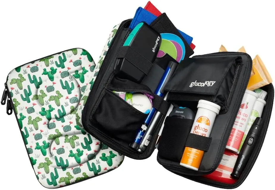 Large Diabetes Travel Case Hard Shell, Organizer for Glucose Monitor, Insulin Pen, BGL Strips, Syringe, Needles & Diabetic Supplies, Premium & Durable with Extra Compartment, Cactus