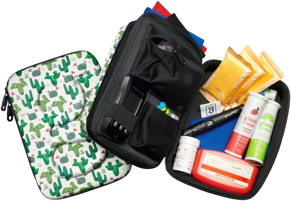 Large Diabetes Travel Case Hard Shell, Organizer for Glucose Monitor, Insulin Pen, BGL Strips, Syringe, Needles & Diabetic Supplies, Premium & Durable with Extra Compartment, Cactus