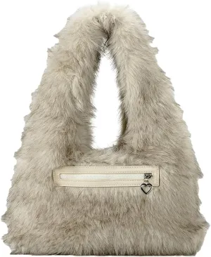 Large Fluffy Tote Bag for Women Cute Fuzzy Y2k Tote Handbag Faux Fur Shoulder Bag Soft Winter Plush Top Handle Purse