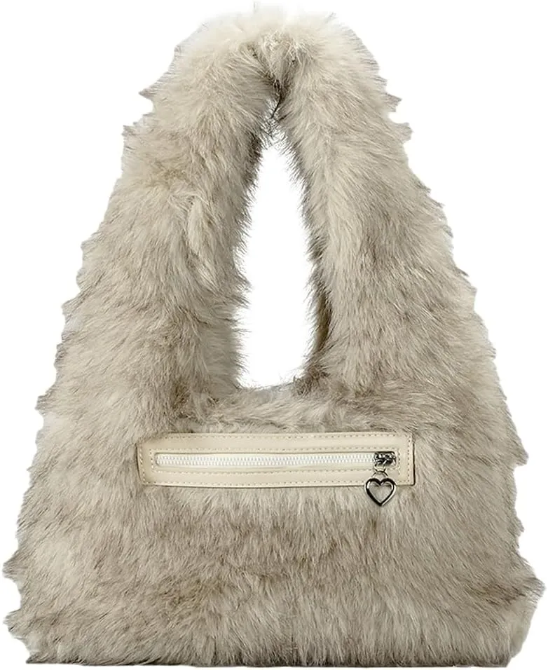 Large Fluffy Tote Bag for Women Cute Fuzzy Y2k Tote Handbag Faux Fur Shoulder Bag Soft Winter Plush Top Handle Purse