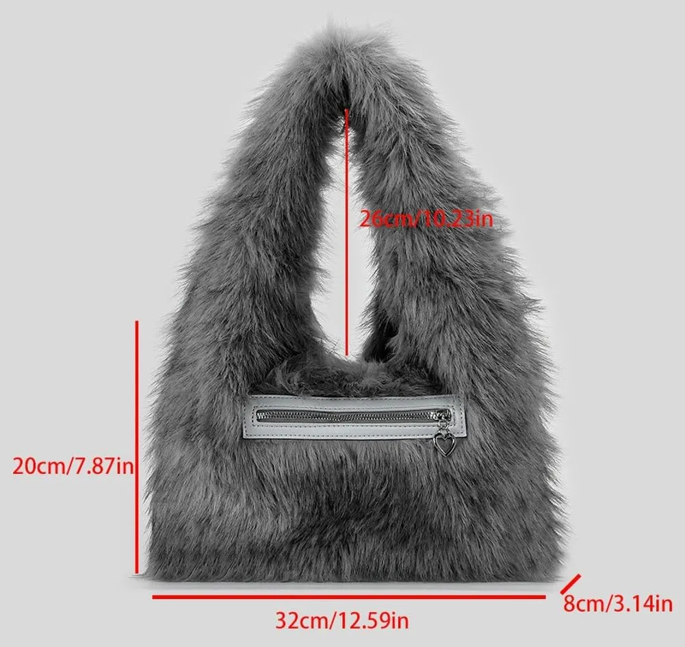 Large Fluffy Tote Bag for Women Cute Fuzzy Y2k Tote Handbag Faux Fur Shoulder Bag Soft Winter Plush Top Handle Purse