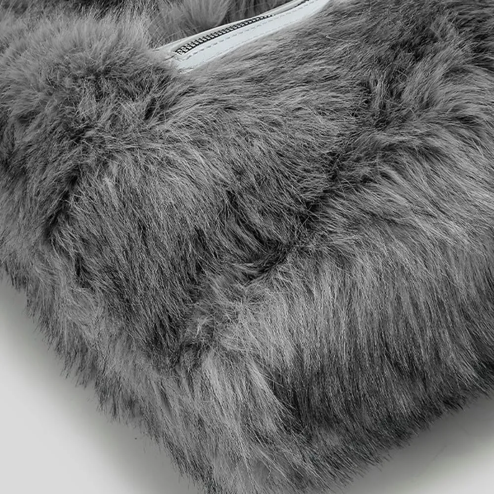 Large Fluffy Tote Bag for Women Cute Fuzzy Y2k Tote Handbag Faux Fur Shoulder Bag Soft Winter Plush Top Handle Purse